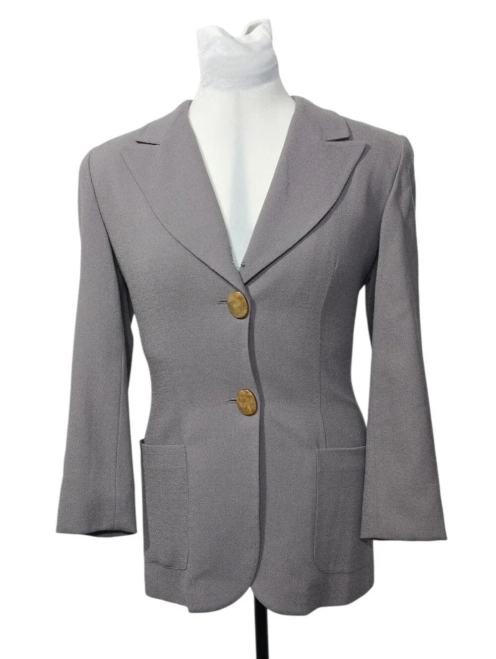VTG Christian Dior Wool Blazer Jacket Size 4 Grey Tailored 2 Button Office Siren